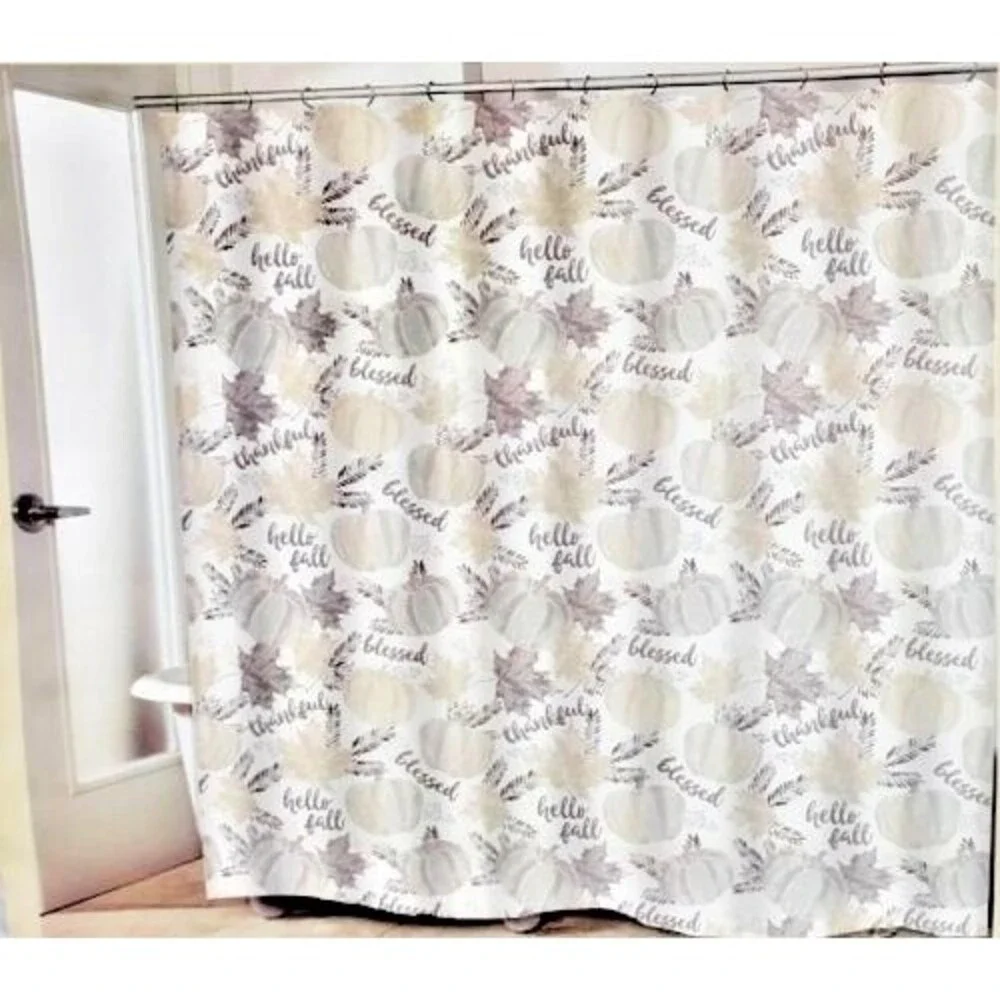 Avanti Thanksgiving Pumpkins Fabric Shower Curtain Leaves Thankful Blessed Fall